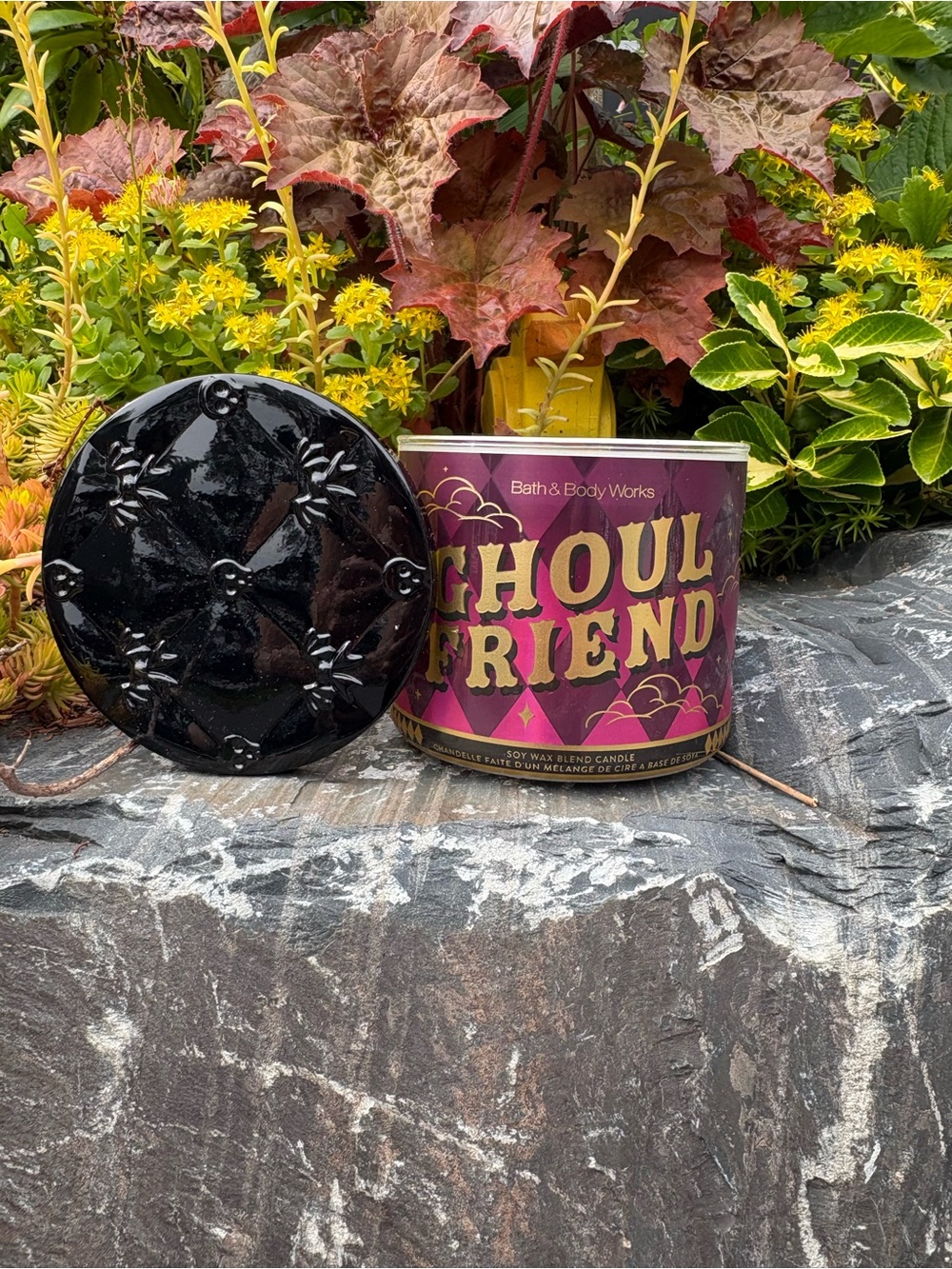 Bath & Body Works Ghoul Friend Candle - Purple & Gold with Black Lid